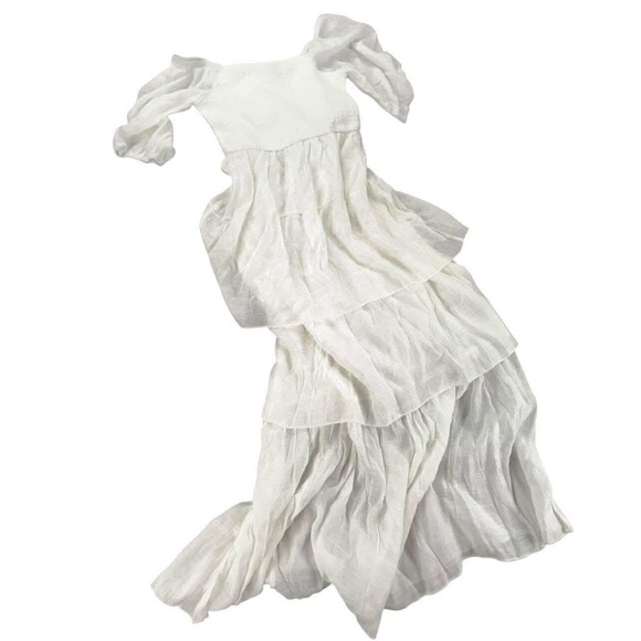 J Lee White Ruffled Tiered Midi Dress Square Neck Puff Sleeve Boho Romantic NWT - Picture 3 of 16